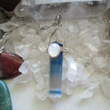Blue Agate White Moonstone Sterling Silver Pendant Necklace