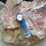 Blue Agate White Moonstone Sterling Silver Pendant Necklace