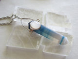 Blue Agate White Moonstone Sterling Silver Pendant Necklace