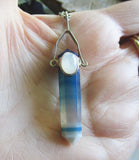 Blue Agate White Moonstone Sterling Silver Pendant Necklace