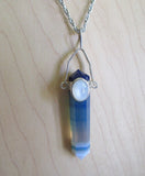 Blue Agate White Moonstone Sterling Silver Pendant Necklace