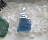 Natural Blue Fluorite Raw Crystal Pendant Necklace