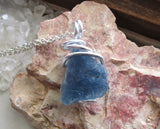 Natural Blue Fluorite Raw Crystal Pendant Necklace