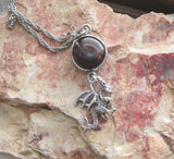 Red Garnet Gemstone Silver Dragon Pendant Necklace
