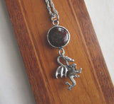 Red Garnet Gemstone Silver Dragon Pendant Necklace