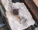 Red Garnet Gemstone Silver Dragon Pendant Necklace