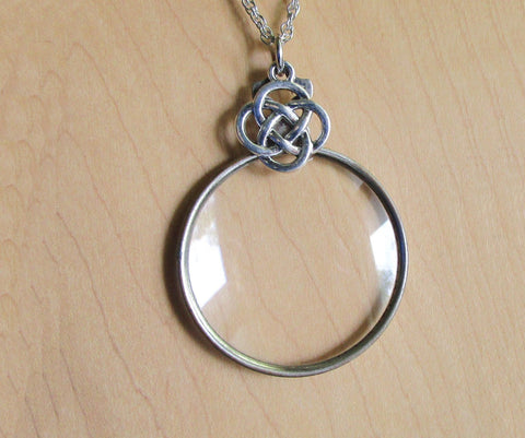 Antique Glass Monocle Magnifier Celtic Knot Pendant Necklace