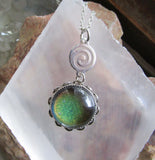 Vintage 60s Mood Stone Silver Spiral Pendant Necklace