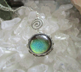 Vintage 60s Mood Stone Silver Spiral Pendant Necklace