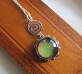 Vintage 60s Mood Stone Silver Spiral Pendant Necklace