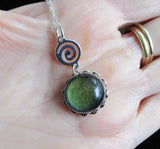 Vintage 60s Mood Stone Silver Spiral Pendant Necklace