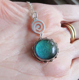Vintage 60s Mood Stone Silver Spiral Pendant Necklace