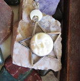 Sun and Moon Face Natural Bone Silver Star Pendant Necklace