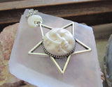 Sun and Moon Face Natural Bone Silver Star Pendant Necklace