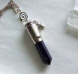 Blue Night Stars Silver Spiral Bullet Pendant Necklace