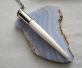 Natural White Bone Point Silver Bullet Jewelry Pendant Necklace