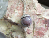 Botswana Agate Gemstone Silver Acorn Pendant Necklace
