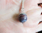 Botswana Agate Gemstone Silver Acorn Pendant Necklace
