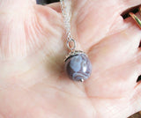 Botswana Agate Gemstone Silver Acorn Pendant Necklace