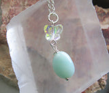 Natural Amazonite Aurora Borealis Butterfly Pendant Necklace