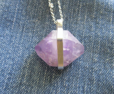 Lavender Amethyst Natural Gemstone Crystal Pendant Necklace