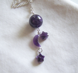 Purple Amethyst Crystal Ball Moon and Stars Pendant