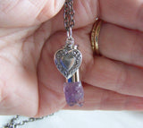 Elestial Amethyst Quartz Crystal Bullet Heart Jewelry Necklace