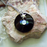 Triple Moon Opalite Black Onyx Disc Pendant Necklace