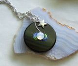 Triple Moon Opalite Black Onyx Disc Pendant Necklace