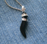 Black Onyx Little Horn Cornicello Wire Wrapped Pendant Necklace