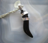 Black Onyx Little Horn Cornicello Wire Wrapped Pendant Necklace