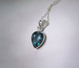 Teal Blue Fluorite Gemstone Sterling Silver Pendant Necklace