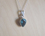 Teal Blue Fluorite Gemstone Sterling Silver Pendant Necklace