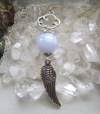 Silver Angel Wing Blue Lace Agate Cloud Pendant Necklace