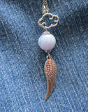 Silver Angel Wing Blue Lace Agate Cloud Pendant Necklace