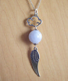 Silver Angel Wing Blue Lace Agate Cloud Pendant Necklace