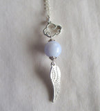 Silver Angel Wing Blue Lace Agate Cloud Pendant Necklace