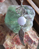 Silver Angel Wing Blue Lace Agate Cloud Pendant Necklace