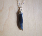 Blue Onyx Gemstone Horn Pendant Necklace