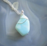 Blue Peruvian Opal Natural Gemstone Pendant Necklace