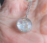 Preciosa Aurora Borealis Crystals Double Sided Glass Bubble Locket Necklace