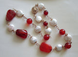 Natural Orange Carnelian and Baroque Button Pearl GF Necklace