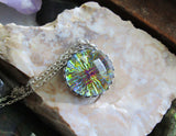 Vintage Faceted Czech Glass Rainbow Fireball Crystal Pendant Necklace