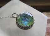 Vintage Faceted Czech Glass Rainbow Fireball Crystal Pendant Necklace