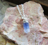 Blue Dumortierite Quartz Crystal Pendant Necklace