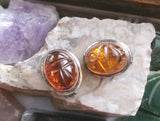 Natural Baltic Amber Sterling Silver Scarab Earrings