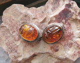 Natural Baltic Amber Sterling Silver Scarab Earrings