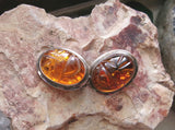 Natural Baltic Amber Sterling Silver Scarab Earrings