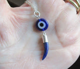 Evil Eye Blue Sodalite Gemstone Horn Pendant Necklace