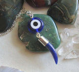 Evil Eye Blue Sodalite Gemstone Horn Pendant Necklace